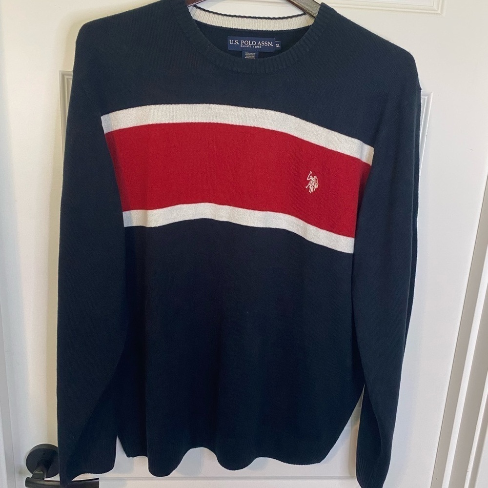 NEW U.S. Polo Assn. Crew Neck Red Navy White Sweater Size XL